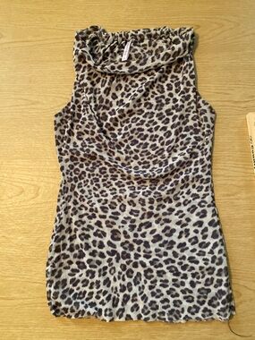 Sweet Pea Leopard Print Cowl Neck Sleeveless Top - Brown/Black. Neck Adjusts